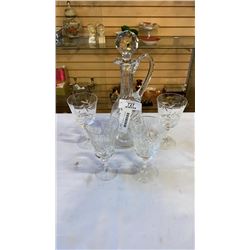 CRYSTAL DECANTER AND 4 GLASSES