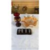 Image 1 : ART GLASS DISH, VASE, AND SILVER PLATED NAPKIN RINGS