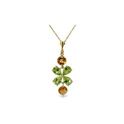 Genuine 3.15 ctw Peridot & Citrine Necklace 14KT Yellow Gold - REF-30F3Z