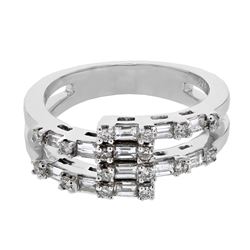 Natural 0.69 CTW Baguette & Diamond Ring 18K White Gold - REF-117W2H
