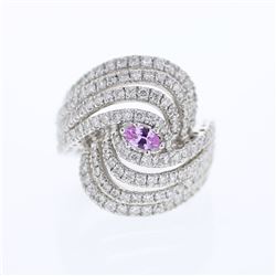 Natural 2.60 CTW Pink Sapphire & Diamond Ring 18K White Gold - REF-351W9H