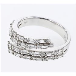 Natural 1.01 CTW Baguette & Diamond Ring 18K White Gold - REF-144W2H