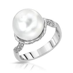 Natural 10.50 CTW Pearl & Diamond Ring 14K White Gold - REF-62K3R