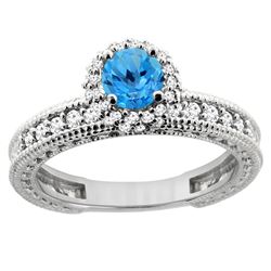 0.91 CTW Swiss Blue Topaz & Diamond Ring 14K White Gold - REF-65Y9V