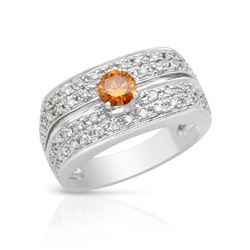 Natural 0.74 CTW Diamond & Yellow Round Diamond Ring 18K White Gold - REF-144N9Y