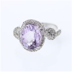 Natural 5.87 CTW Amethyst & Diamond Ring 14K White Gold - REF-87F3M