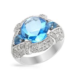 Natural 10.71 CTW Topaz & Diamond Ring 14K White Gold - REF-156N6Y