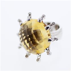 Natural 36.59 CTW Citrine & Diamond Ring 14K White Gold - REF-182N7Y
