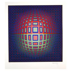 Victor Vasarely (1908-1997), "Blue Composition" Hand Signed Limited Edition Serigraph with Letter of