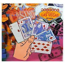 Steve Kaufman- Hand Painted One-of-a-Kind Mixed Media on Canvas "Royal Flush"