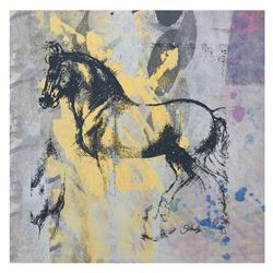 Gail Rodgers, "Leonardo's Horse" Hand Signed Original Hand Pulled Silkscreen Mixed Media on Canvas w