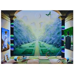 Ferjo, "Magritte's Garden" Original Painting on Canvas, Hand Signed with Letter of Authenticity.