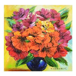 Yana Korobov, "The First Spring Flowers" Original Acrylic Painting on Canvas, Hand Signed with Lette