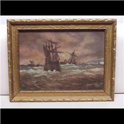 Old Painting: Galleons at Sea
