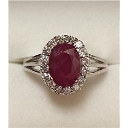 19K White Gold Burmese Ruby(2.4ct) Diamond(Si, 0.5ct) Ring (~Size 6)(Ring is resizable for $40), Mad