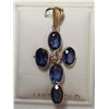 Image 1 : 14K Yellow Gold Ceylon Sapphires(2.5ct) Diamond(i1, 0.12ct) Cross Pendant, Custom Designed in Canada