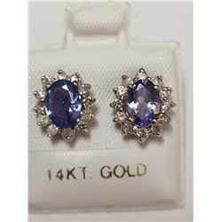14K White Gold Tanzanite(2ct) 24 Diamonds(I1, 0.32ct) Earrings, Made in Canada, Insurance Value $560