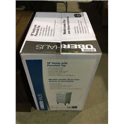 UberHaus 18" Vanity w/ Porcelain Top - High Gloss White Finish (18" W x 34" H x 13.4" D)