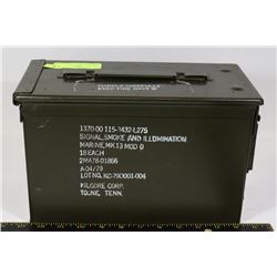 AMMO BOX- GREEN METAL- MILITARY MARKED