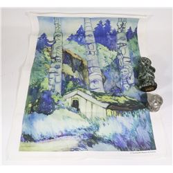 FINE PEWTER TRINKET BOX, WOLF SOAPSTONE FIGURE &