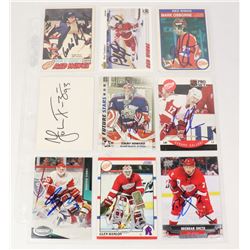 9 AUTOGRAPHED DETROIT RED WINGS CARD LOT