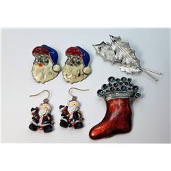 8)  LOT OF 4 CHRISTMAS THEMED JEWELRY