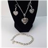 Image 1 : 13)  SET OF SILVER TONE HEART JEWELRY
