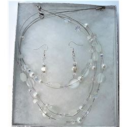 3)  SET OF WHITE PEARL AND CRYSTAL