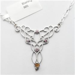 SILVER PINK SAPPHIRE 16"  NECKLACE