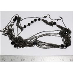 VINTAGE WOMAN'S MULTISTRING BLACK BEAD NECKLACE