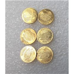 17)  LOT OF 6 - 24K GOLD PLATED ST. GAUDIN