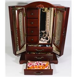 TALL JEWELRY BOX LOADS OF JEWELRY IN DRAWERS