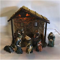 CHRISTMAS PLASTER MANGER WITH LIGHTS, PORCELAIN