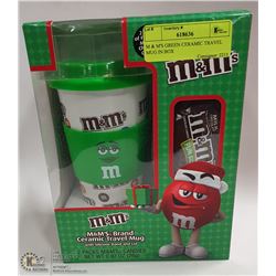 M & M'S GREEN CERAMIC TRAVEL MUG IN BOX