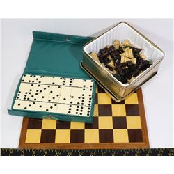 VINTAGE CHESS SET SOLD WITH VINTAGE DOMINO SET