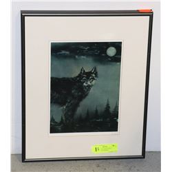 ARTIST SIGNED WOLF PRINT MATTED AND FRAMED