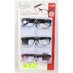 LDS DESIGN OPTICS F. GRANT READING GLASSES +3.00