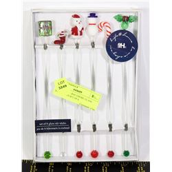 NEW CHRISTMAS THEME GLASS STIR STICKS SET OF 6