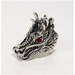 MENS HEAVY SILVERSTEEL DRAGON HEAD BIKER RING