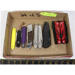 LOT OF 7 POCKET KNIVES/MULTI TOOLS/ LEATHERMAN SUR