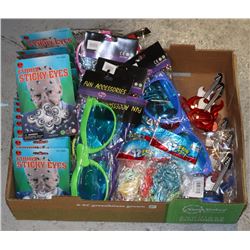 FLAT OF NOVELTY SUNGLASSES AND OTHER TOYS