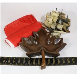 ESTATE BOX OF COLLECTABLES HAND CARVED WOOD MAPLE