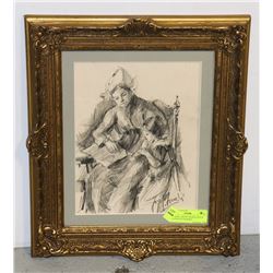 ORIGINAL ARTIST SIGNED PENCIL DRAWING OF WOMAN