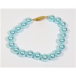 #33-SKY BLUE SEA SHELL PEARL BRACELET 8mm/7.5"