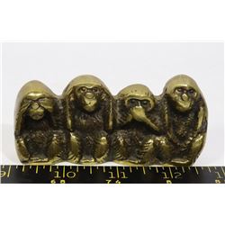 VINTAGE 4 MONKEYS BRASS PAPERWEIGHT