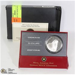 2007 SILVER VIMY RIDGE WWI $30 PR COIN