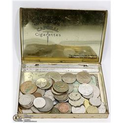SWEET CAPORAL CIGARETTE TIN WITH ASSORTED COINS