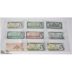 $15 FACE VALUE x9 OLD CANADA BANK NOTES