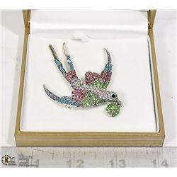 RHINESTONE FLYING BIRD BROOCH