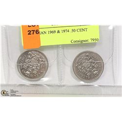 CANADIAN 1969 & 1974 .50 CENT COINS